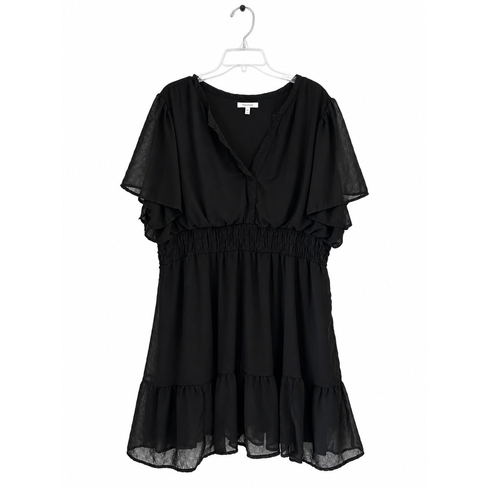 Maurices Black Textured V-Neck Flutter Sleeve Smocked Mini Dress Plus Size 2X